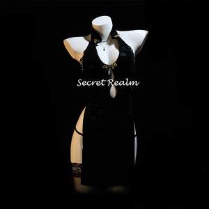 Secret Realm Black Flag Classical Sexy Cheongsam Set Hollow Royal Master Feng Gao Slit Retro Night Dress QQny
