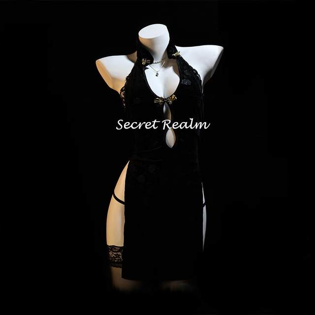 Secret Realm Black Flag Classical Sexy Cheongsam Set Hollow Royal ...