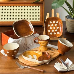 Cute Puppy Coffee Cup and Saucer Set, Creative Single-Serving Tableware, Dessert Plate, Rice Bowl, Household Ceramic Mug