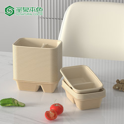 Shengquan Natural Color Disposable Lunch Box, Packed Lunch Box, Bento Box, Compartmentalized, Heatable, Pulp-Based, Biodegradable Light Food Box