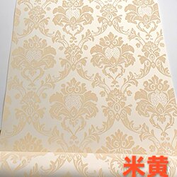 Thick European-Style Wallpaper, Non-Woven Fabric Wallpaper, Light Luxury for Living Room and Bedroom, Damask Pattern, Non-Self-Adhesive, Beige, Light Yellow, Off-White
