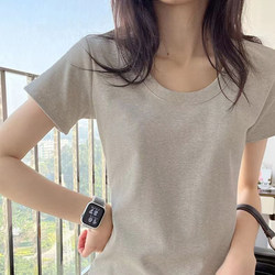 Classic Basic Short-Sleeve T-Shirt for Women, U-Neck, Gray, Versatile, American Style, Slim Fit, Half-Sleeve Top, Low-Neck Base Shirt