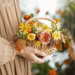 Dragon Boat Festival Gift Hand-Held Flower Basket, Half-Moon Wicker Flower Basket, Photo Props, Fresh Flowers, Rattan Hand-Woven Flower Basket