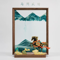 Horse and Deer Bring Success Quicksand Painting Ornament Decoration for Office and Living Room, High-End Gift for the Year of the Horse, Zodiac Year, and New Year