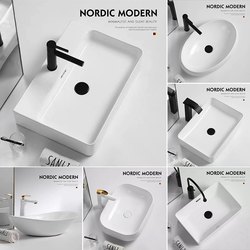 Countertop Washbasin Single Basin Balcony Household Square Washbasin Bathroom Ceramic Hotel Washbasin Integrated Basin