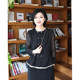 Fengzhu high-end black lace spliced ​​round neck long-sleeved shirt 2025 spring and summer new women's chiffon shirt top