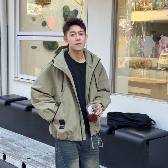 
Winter new spliced ​​quilted jacket couple style loose hooded padded jacket zipper pocket cotton coat