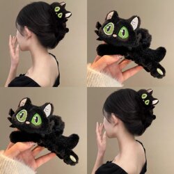 Black Plush Cat Claw Clip with Different-Colored Eyes, 2026 New Cute Travel Hair Clip, Shark Clip, Hair Accessory, Headwear, Hairpin
