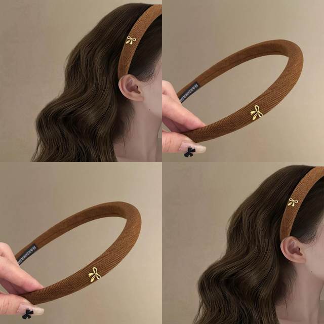 High-ceiling caramel coffee bow headband for women when going out, versatile hair accessories, hair clips, headband, face wash, hair press headband