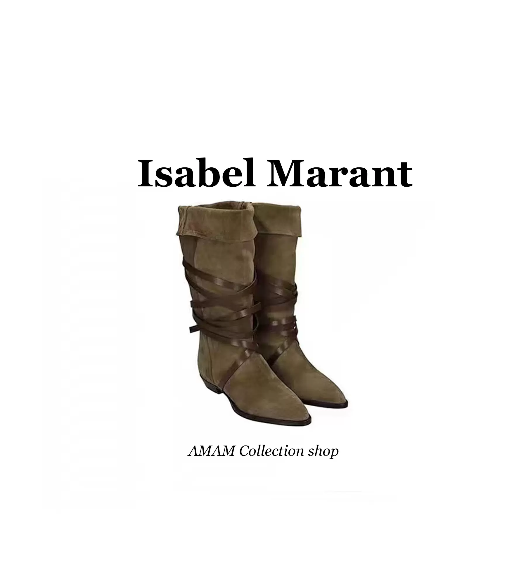 代购Isabel Marant伊莎贝尔复古皮质绑带西部靴四季长靴骑士靴-Taobao