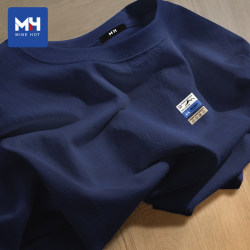 Tangshi Group Mh Men's Short-Sleeved Summer 2026 New American-Style Heavyweight Pure Cotton Long-Sleeved Navy Blue Trendy Brand T-Shirt for Men D