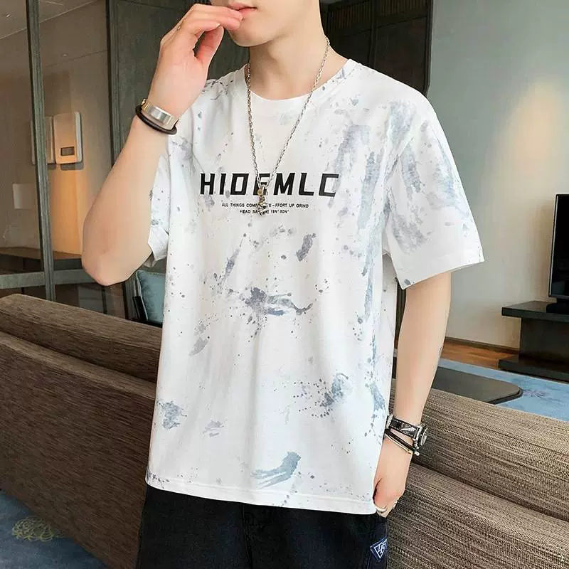 Men's ice-splattered ink short-sleeved t-shirt summer n-Taobao