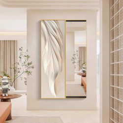 Light Luxury Feather-Style Invisible Full-Length Mirror, Sliding Hidden Mirror, Decorative Painting, Italian-Style Fitting Mirror, Wall-Mounted Home Dressing Mirror