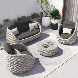 Outdoor Rattan Sofa Set Double Chair Leisure Terrace Villa Living Room Balcony Outdoor Seating Furniture