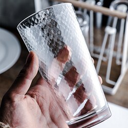 Hammered Pattern Heat-Resistant Glass Cup for Home Use, Creative Juice Drink Cup, Milk Cup, Office Tea Cup, Wine Cup