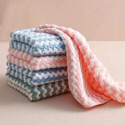 【10 Pieces】Water Ripple Cleaning Cloth for Wiping Tables, Absorbent Kitchen Coral Fleece Dishcloth, Non-Greasy, Thickened Cleaning Cloth