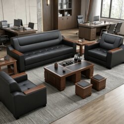 Office Sofa and Coffee Table Combination Set for Rest Area, Genuine Leather, Simple Business Reception, High-End Tea Table Integrated