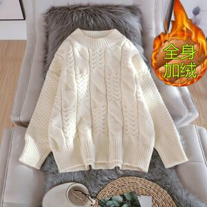 
Autumn and winter Korean style velvet thickening new solid color loose and versatile lazy style knitted pullover twist sweater for women