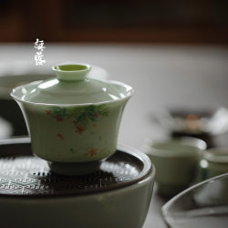 Jingdezhen Pastel Hand-Painted Falling Flowers Autumn Beauty Teacup Handmade Thin-Walled Ceramic Tea Bowl Kung Fu Tea Set