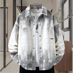 
Autumn new Hong Kong style denim jacket men's trendy design jacket teen top lapel gradient denim