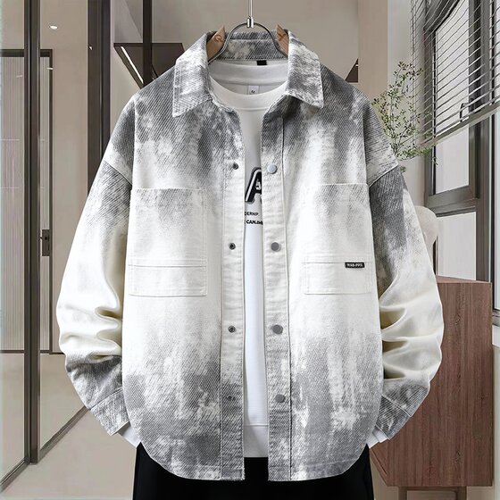 
Autumn new Hong Kong style denim jacket men's trendy design jacket teen top lapel gradient denim
