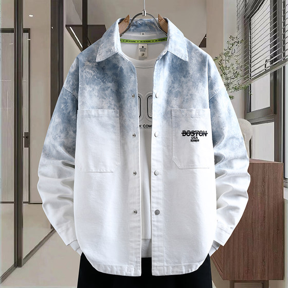 
Gradient color shirt-style denim jacket men's loose casual lapel long-sleeved top 2026 spring and autumn new trend