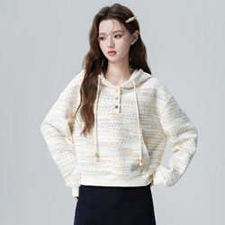 Colorful Striped Hooded Sweatshirt for Women, Spring and Autumn 2026 New Loose Casual Style Pullover with Hood, Short Top