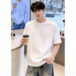 Pure White American-Style Heavyweight Men's Short-Sleeve Summer Cleanfit Base Layer Deconstructed Clean-Fit T-Shirt with Regular Shoulders