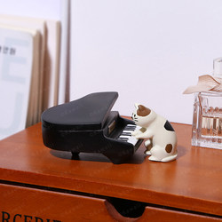 Zakka Resin Cat Pianist ins Cute Girly Heart Healing Desktop Decoration Small Ornament Gift for Women