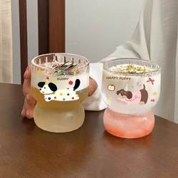 Ins Glass Cup Coffee Cup Niche Juice Cup Cartoon Water Cup Household High-Value Cute Milk Cup Beverage Cup