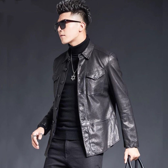 New product leather coat men's body skin leather shirt soft leather leisure leisure cotton leather moisture business jacket men
