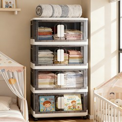 Large-Capacity Children's Clothing and Book Storage Cabinet with Double Doors, Plastic Toy Storage Cabinet with Wheels, Multi-Layer Folding Storage Cabinet
