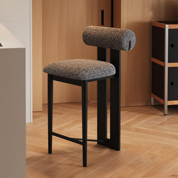 French-Style Bar Stool with a Vintage Feel, Home-Use High Stool with Backrest, Nordic Designer, Internet-Famous Solid Wood Island Counter Front Desk Chair