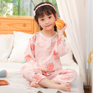 
Children's pajamas summer long-sleeved thin set cartoon cotton silk boys and girls baby middle and large children air-conditioned home clothes
