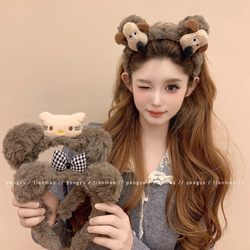 Cute Cartoon Boss Dog Plush Headband for Women 2025 New Furry Kt Cat Hairpin Bear Ears Headband Headwear