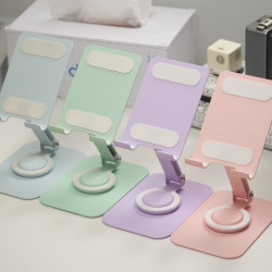 K100 Macaron Desktop Phone Stand All-Metal Rotating Tablet iPad Foldable for Online Classes and Office Use
