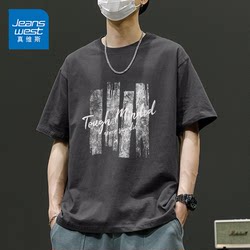 Jeanswest Men's Short-Sleeve T-Shirt 2025 New Summer Pure Cotton Half-Sleeve Men's Top Loose Breathable Trendy Brand T-Shirt X