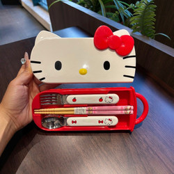Cat-Themed Chopsticks and Spoon Set, Stainless Steel Cutlery with Storage Box, Portable and Cute Tableware for Students and Solo Outings
