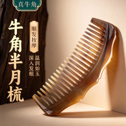 Natural Horn Comb, Thickened Massage Comb for Unblocking Meridians, Anti-Static, Suitable for Women with Long Hair, Home Use, Fine Teeth for Smoothing Hair, Wide Teeth