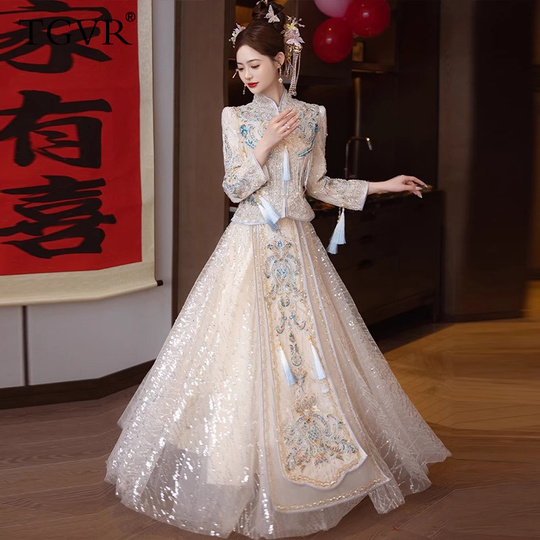 中国風ウェディングドレス ブルー修和服 - 2024年夏向け中国風ウェディングドレス