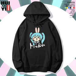 Hatsune Miku Chiikawa Creative Hooded Sweatshirt with Fleece, Loose Fit, Unisex Anime-Style Top