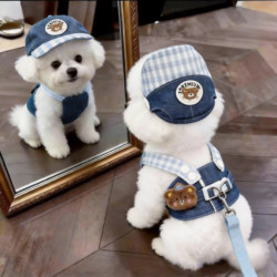 Dog Leash Harness Denim Clothing for Small Dogs Like Teddy and Bichon, Specially Designed for Summer Outings to Prevent Break-Away