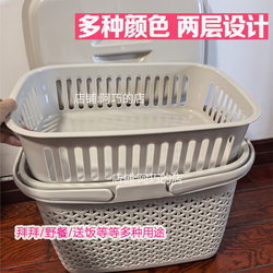 Trendy Shantou-Fujian Double-Layered Offering Basket for Worshiping the God of Wealth and Ancestors, Picnic Food Delivery Basket with Lid for Happy Occasions