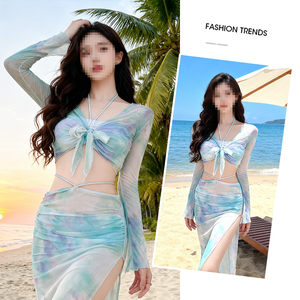 
Women's split swimsuit four-piece set with straps to cover the flesh and look slimming bikini swimsuit sexy hot spring vacation seaside long skirt