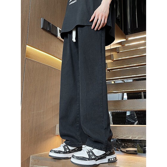 
Retro jeans men's spring and autumn loose straight wide-leg pants men's American fashion brand black versatile casual trousers