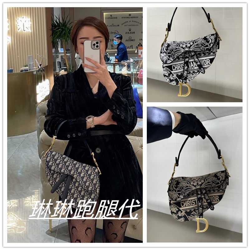 法国代购代购Dior/迪奥女包老花刺绣帆布手提鞍包单肩斜挎包-Taobao Singapore