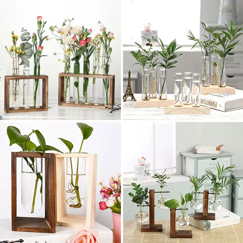 Wooden Hydroponic Vases Plant Vases Vintage Flower Vase Pot-Taobao