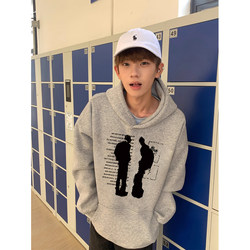 National Trend American High Street Style Gray Hooded Sweatshirt for Men, Fleece-Lined and Thickened, 2025 Heavyweight Youth High-End Jacket