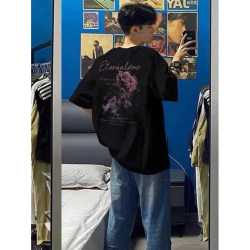 Trendy American High Street Short-Sleeve T-Shirt for Men, Unique Design, Niche Clothing, Black Top for Teenagers, Half-Sleeve