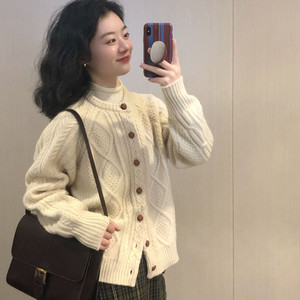 
Twist cardigan sweater jacket women's autumn and winter new design lazy loose versatile sweater soft waxy top